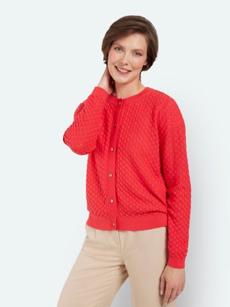 BRANDTEX - Cardigan - Rød - Hulmønster