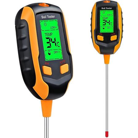 4-in-1-maaperän kosteusmittari kasvien lämpötilan / maaperän kosteuden / pH-mittarin / auringon voimakkuuden / ympäristön kosteuden mittaamiseen 