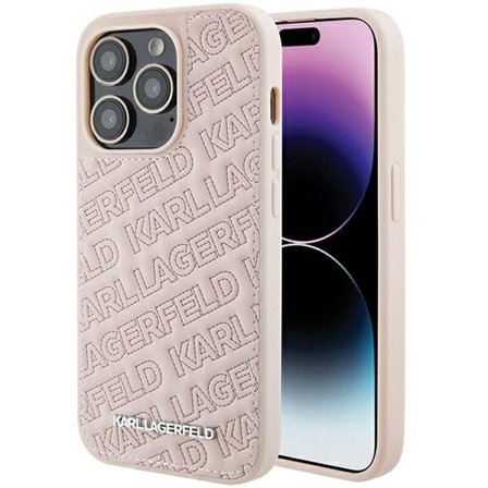 Karl Lagerfeld Quiltet K-mønstret veske for iPhone 15 Pro Max - rosa