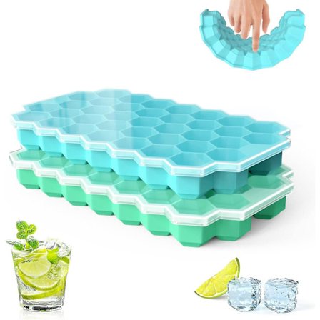 2 silikon isbitbrett med lokk, egnet for å kjøle drikker, himmelblå og mintgrønn.