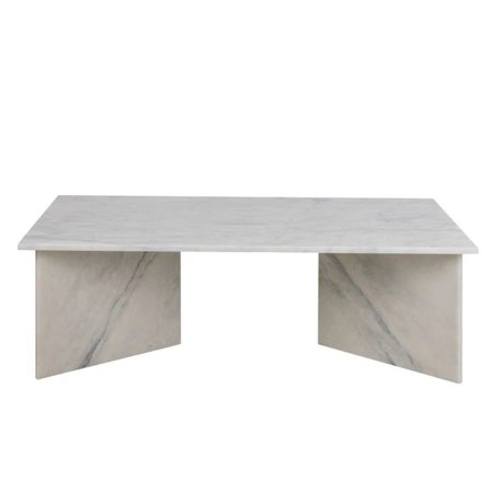 Vega Couchtisch, weißer Marmor | 140x70x42cm, moderner Wohnzimmertisch in eleganter Stein-Optik, rechteckig, robustes Design, zeitloser Stil