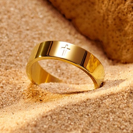 Unity | 6 mm Gold-tone Cross Ring for Men - Steel rings