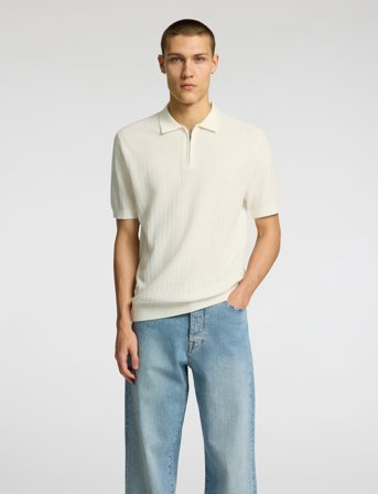 Selected Slhcran Ss Knit Structure Half Zip Polo - Cream - XL