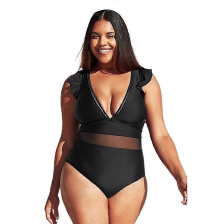 Dame plus size badedragt i ét stykke, ensfarvet mesh syning plus size badedragt, XXXL