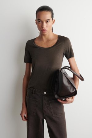 COS Women's Slim Silk T-Shirt in Brown