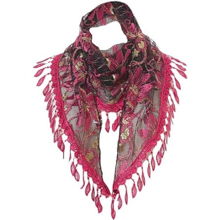 Tørklæder til Kvinder Mode Blonde Trekant Tørklæde Gennemsigtig Udhulet Blomsterkvast Tørklæde Farve Trekant Tørklæde Sjal til Kvinder, Rosarød