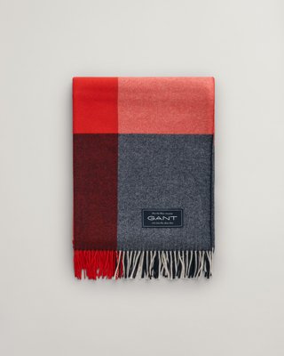 GANT - Rutete pledd i ekstra fin merinoull 130x180cm orange red