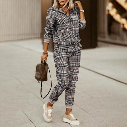 Träningsset Dam Huvtröja Tvådelad Set Vår Höst Kläder Bokstavstryck Colorblock T-shirt Topp Långa Byxor Kostym Set Outfits Mujer