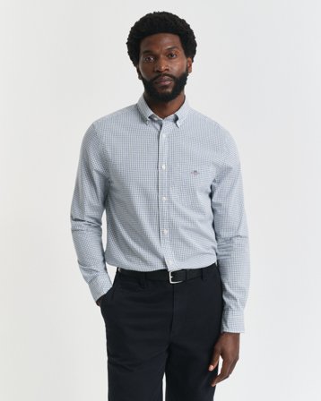 GANT Herren Regular Fit Classic Popeline Hemd mit Mikro-Karomuster (L) Grün