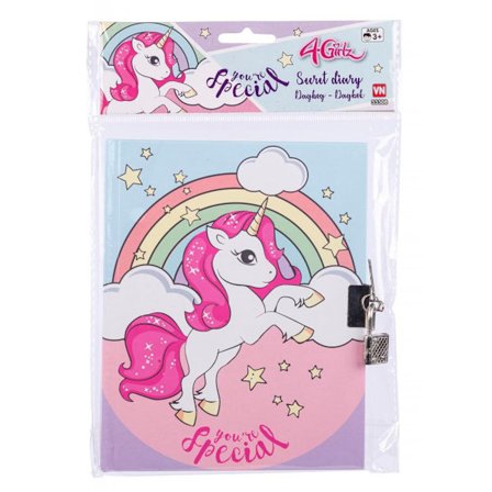 Pyssel Dagbok diary med lås 18x14cm UNICORN Rainbow