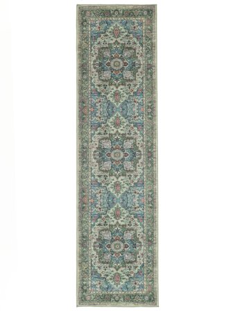 Georgia Oriental Washable 80X300 Small Green/Multicolor Runner Cotton Rug
