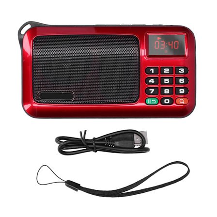 Bärbar Radio Högtalare MP3 Musikspelare Mini Radio med LED-skärm och Ficklampa Röd