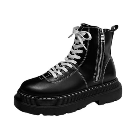 Män Mode Casual Sido Zip Läder Bootie Snörning Ankel Booties
