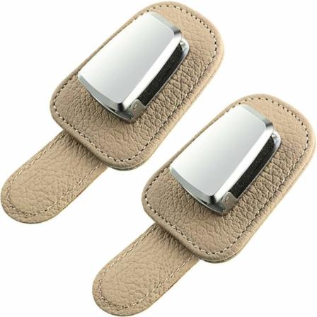 2-pak Universal Bil Solskjerm Klips Lær Brilleholder (Beige