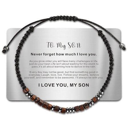 Armband till min son från mamma Jag älskar dig Morse-kod Armband Graverad plånbokskort Examenspresenter till son Män Pojkar Justerbar Handgjord