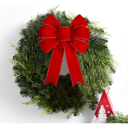 Punaiset joulurusetti ulkokoristeet, suuri puun latvarusetti, samettinen seppele rusetti kimaltelevalla kultareunuksella joulun ovikoristeeseen, 