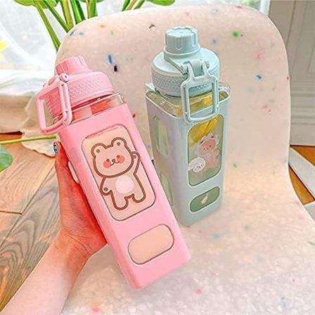 Kawaii Vattenflaska med Sugrör och Klistermärke 700ml Läcksäker La,ZQKLA