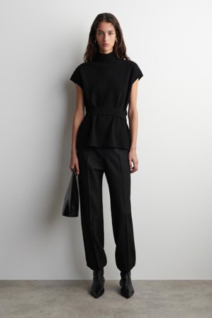 COS Women's Gilet In Lana Con Collo A Imbuto E Cintura in Nero