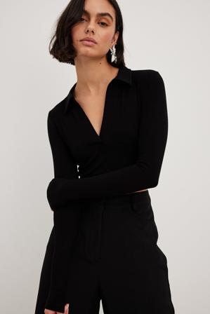 NA-KD Haut court avec col - Crop tops - Noir - Small