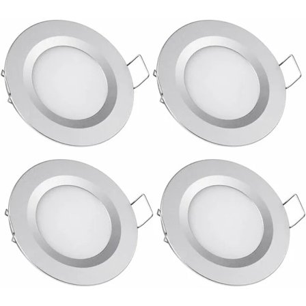 4 x LED älld Spotlight 12V Hul 58-65mm 3W 3200K älld Loftlampe til Autocamper Båd Campingvogn Van Yacht Varm Hvid (Sølv Finish)-XF20-[CO]