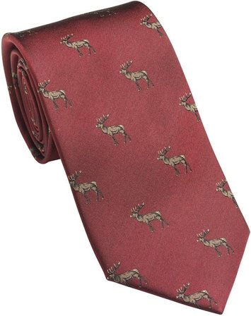 Laksen Stag Deer Silk Tie Vintage Red