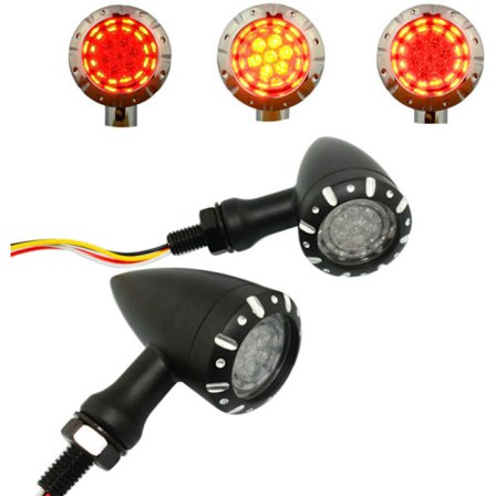 2 stk. Universal Motorcykel LED Brems Blinklys til Cruiser Chopper Blinklys (Sort)