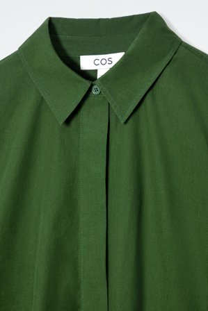COS Women's Long Sleeve A-Line Shirt Dress in Green