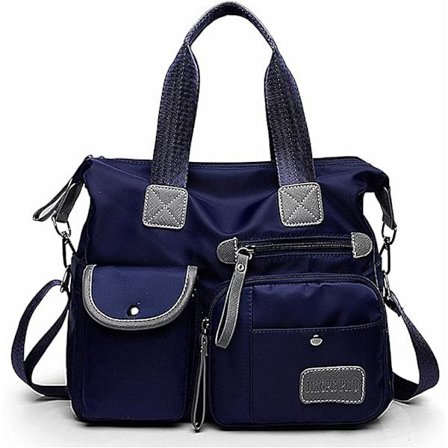 Tote taske til kvinder, stor kapacitet top håndtasker med multi lommer og lynlås, lette dame skuldertasker, nylon crossbody (ren marineblå)