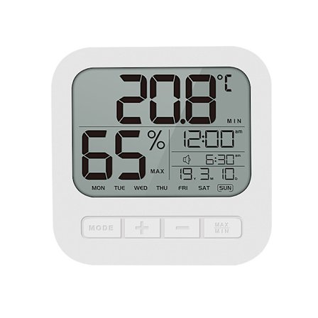Bingo Digital Radiostyrt Vekkerklokke med Temperaturvisning, Plast, Hvit, med Bakgrunnsbelysning, To Alarmtider, L 10 x B 10cm