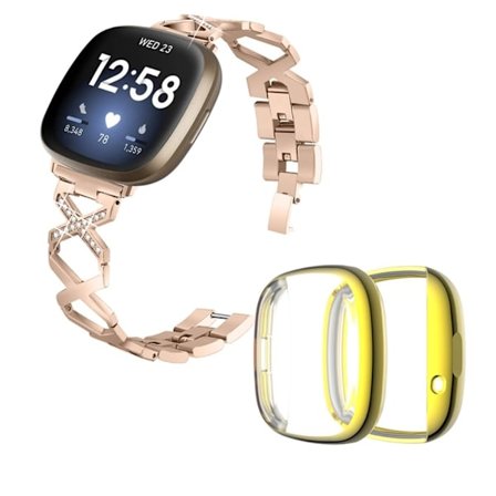 Fitbit Sense / Versa 3 X-formad klockrem med strassdekor och guldfodral - Guld
