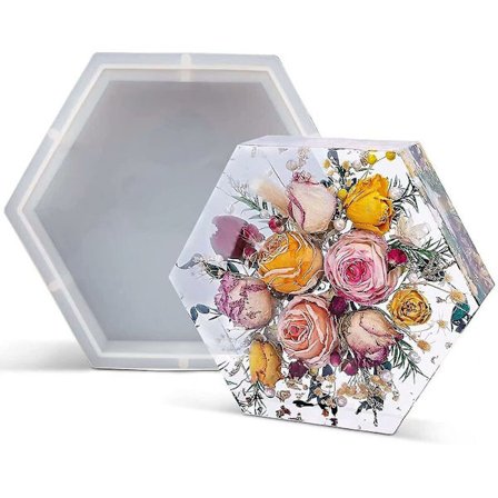 Hartsivalumuotteja, suuret silikonimuottihartsit (20x23x5 cm), kuusikulmaiset hartsimuotit kukkien säilömiseen, syvät muotit hartsivaluun