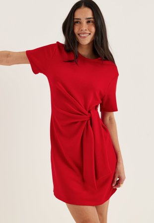 BUBBLEROOM - Knot Tee Dress - Red