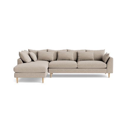 Ofelia Chaiselong Sofa, Venstrevendt - Boston Beige - 300x210x85cm - Blød Komfort, Inkl. Puder - Elegant Stof Sofa i Flere Farver