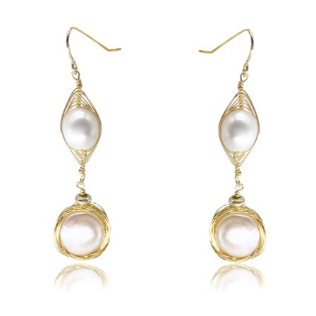 Barok Perle Øreringe 14K Guldbelagt med Naturlige Ferskvandsperler Demon Eye 2 x Perle Øreringe til Kvinder Piger Gave til Valentinsdag, Fødselsdag