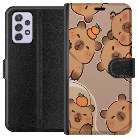 Kompatibel Tegnebogsetui til Samsung Galaxy A52s 5G Capybara Orange Mood Niveau Kapibarer i varme toner med appelsiner og glade udtryk