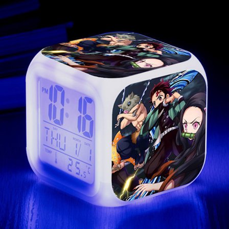 Wekity Anime Vækkeur One Piece LED Firkantet Ur Digital Vækkeur med Tid, Temperatur, Alarm, Dato
