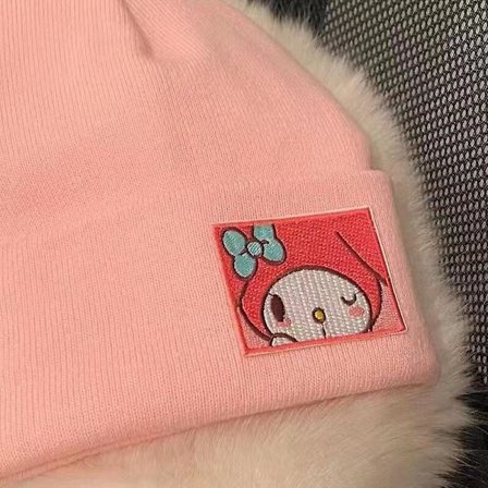 Kawaii Sanrioed Melody Cinnamoroll Kuromi Broderi Strikket Lue Anime Søt Tegneserie Vinter Varm Par Lue Valentinsdagens Gaver [DB]