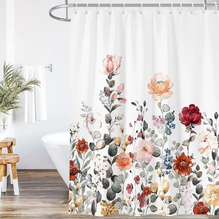 IC Duschdraperi i Blommigt Tyg, Duschdraperi Badrum, Vattentät Snabbtorkande Polyestertyg Badrum 72" B x 72" L med Krokar