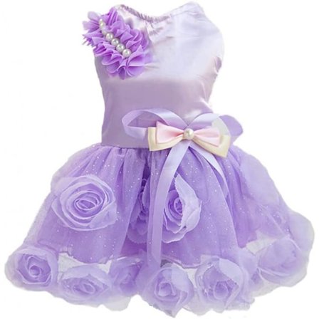 Hunde Blomsterkjole Sløyfe Knute Hundebryllupskjole Jente Hundeprinsessekjole Tutu Søt Rose Blomster Hundeskjørt (S Størrelse)