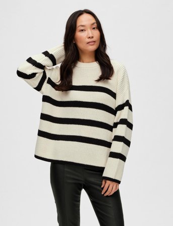 Selected Slfbloomie Ls Knit O-Neck Noos - Cream - L
