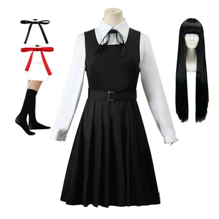 Anime Chainsaw Man Cosplay Mitaka Asa Kostym Klänning Svart Röd Slips Kvinnor Uniform Halloween Kläder