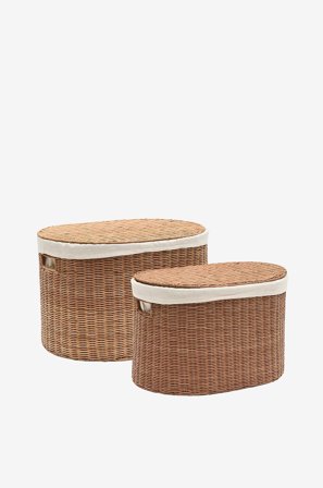 Kave Home - Indali sæt med 2 rattan-kurve, Ø 50 cm / Ø 55 cm - Brun - Småopbevaring - Fra Homeroom