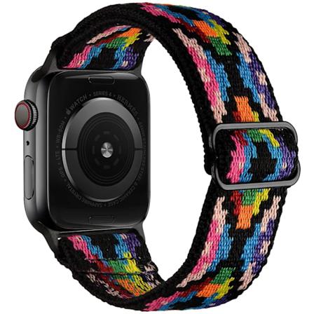 iWatch 7 Ny Elastisk Nylon Justerbar Fleksibel Vevd Apple-Rem Fargerik Diamant 42mm44mm45mm Colored Diamond