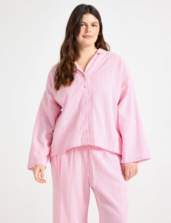 Lindex Pyjama Shirt Seersucker - Pink - XL
