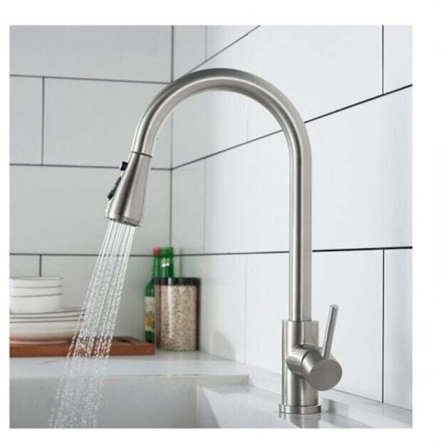 Harjattu ruostumaton teräs keittiöhana ulosvedettävällä suihkulla 360° kääntyvä pesuallashana