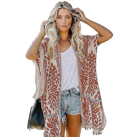 Dame Strand Hawaiisk Ferie Lang Kimono Cardigans Badedrakt Cover Ups-xindaren