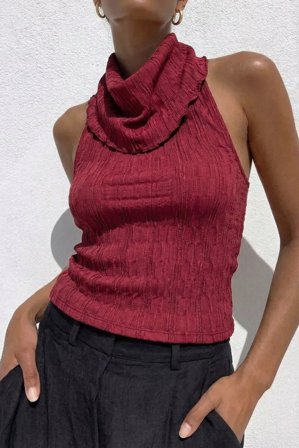 NA-KD Halterneck Structure Top - Toppe med åben ryg - Rød - M