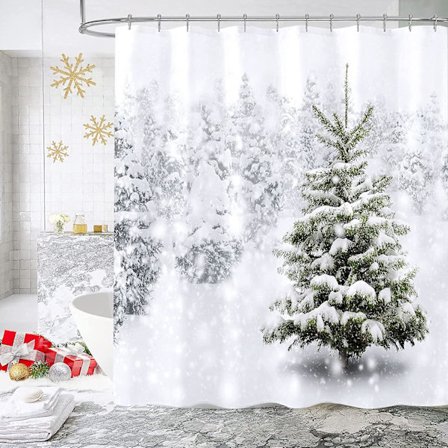 Dusjforheng for jul, Passer for vinterskog snø morsom festival baderomsdekorasjon, juletre naturlig scene hjemmeinnredning, 72×72