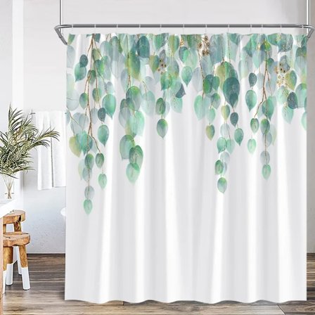 Eucalyptus Blade Bruseforhæng Efterår Brun Blad Akvarel Planter Moderne Badeforhæng Polyester Stof Hjem Badeværelse Indretning, 220x180cm-86x70in