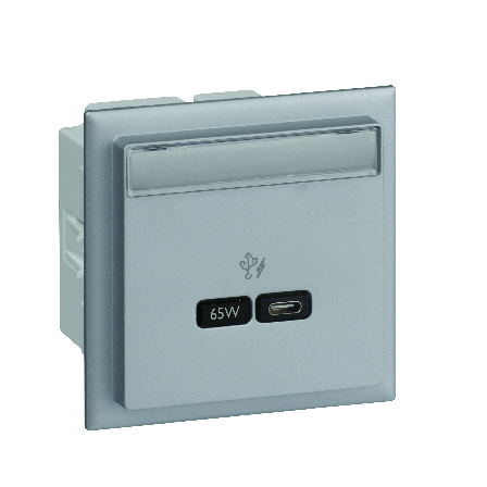 Schneider Electric Unica+ USB-laddare Typ C, 65W Aluminium, Strömbrytare & vägguttag